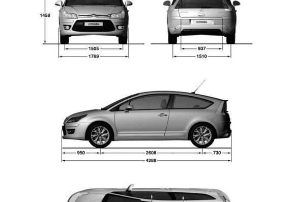Citroen C4 (3-door hatch, 5-door hatch & sedan) (2008) (Citroen C4 (3-door hutch, 5-door hutch & sedan) (2008)) - drawings (figures) of the car